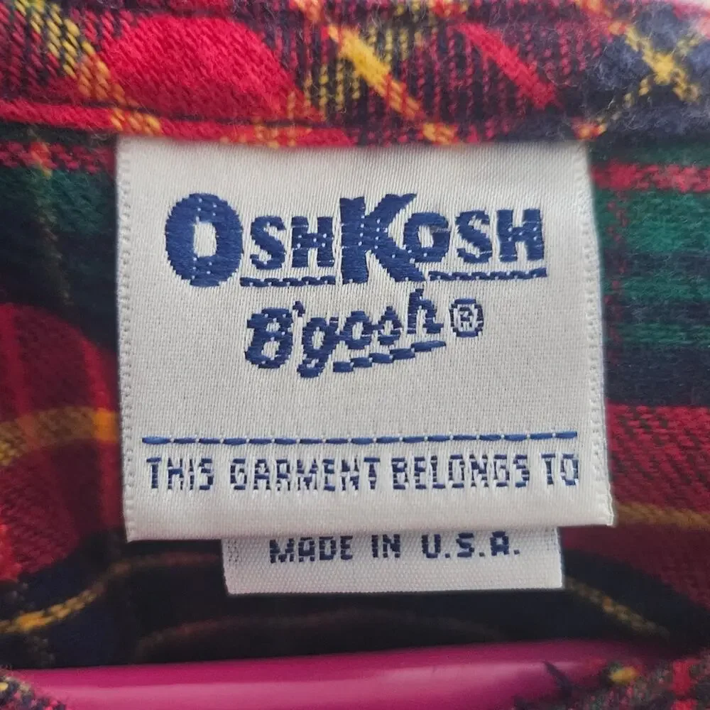 VTG 90s OshKosh B'gosh Red & Green Plaid Flannel Dress, size 5